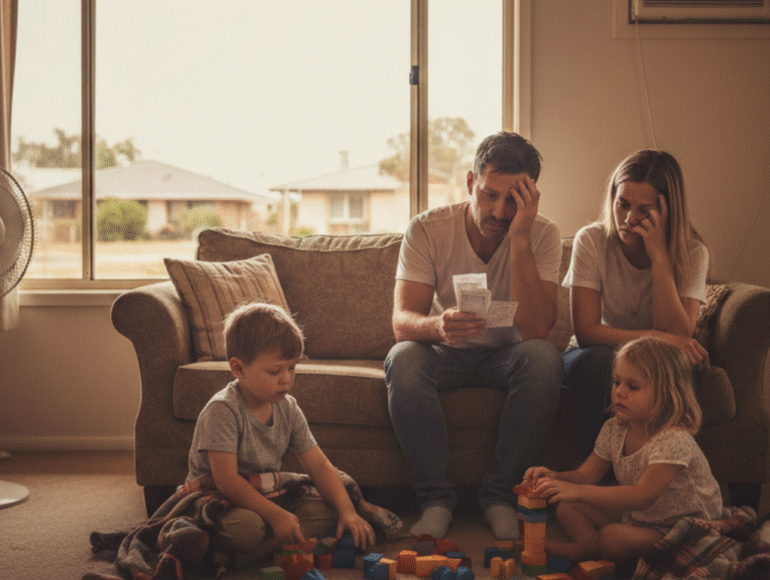 Family reviewing household electricity bills at home