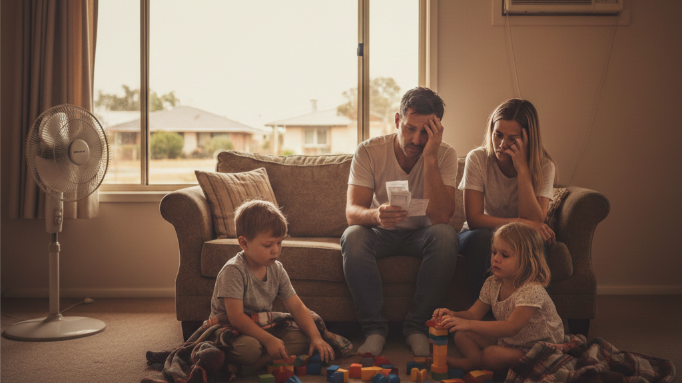 Family reviewing household electricity bills at home