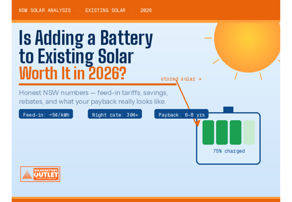 Already have solar panels in NSW? Here's an honest look at whether adding a battery in 2026 actually makes financial sense — costs, savings, payback periods, and rebates explained.