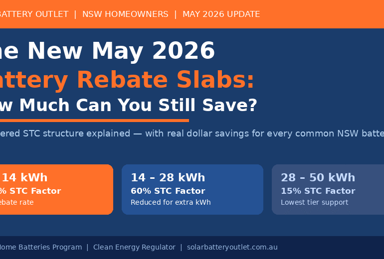 May 2026 battery rebate slabs tiered STC structure NSW