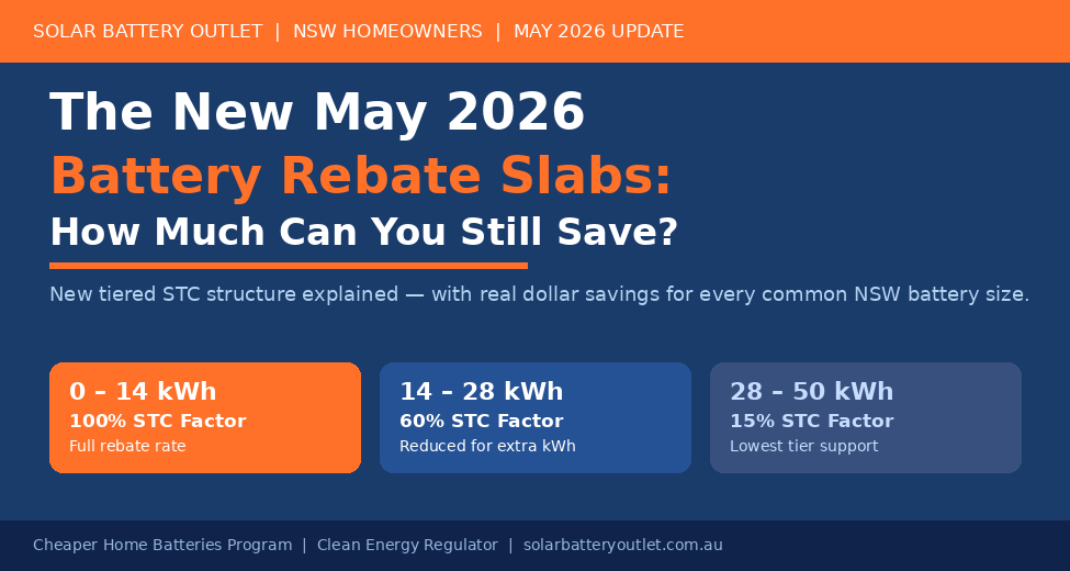 May 2026 battery rebate slabs tiered STC structure NSW