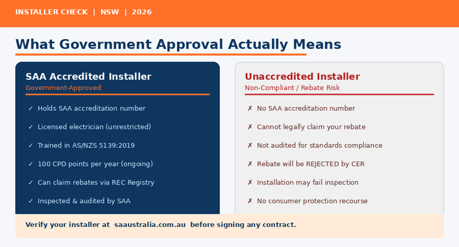 SAA accredited vs unaccredited solar installer NSW comparison