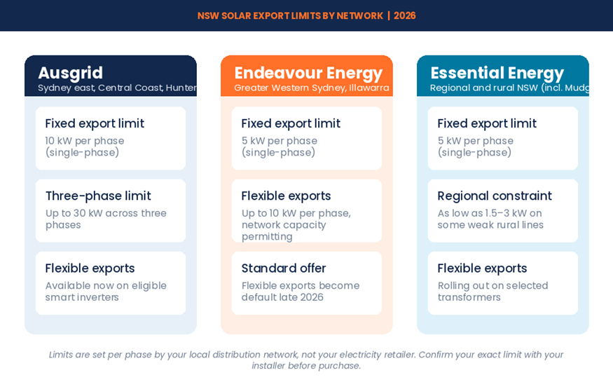 NSW solar export limits by network, 2026
